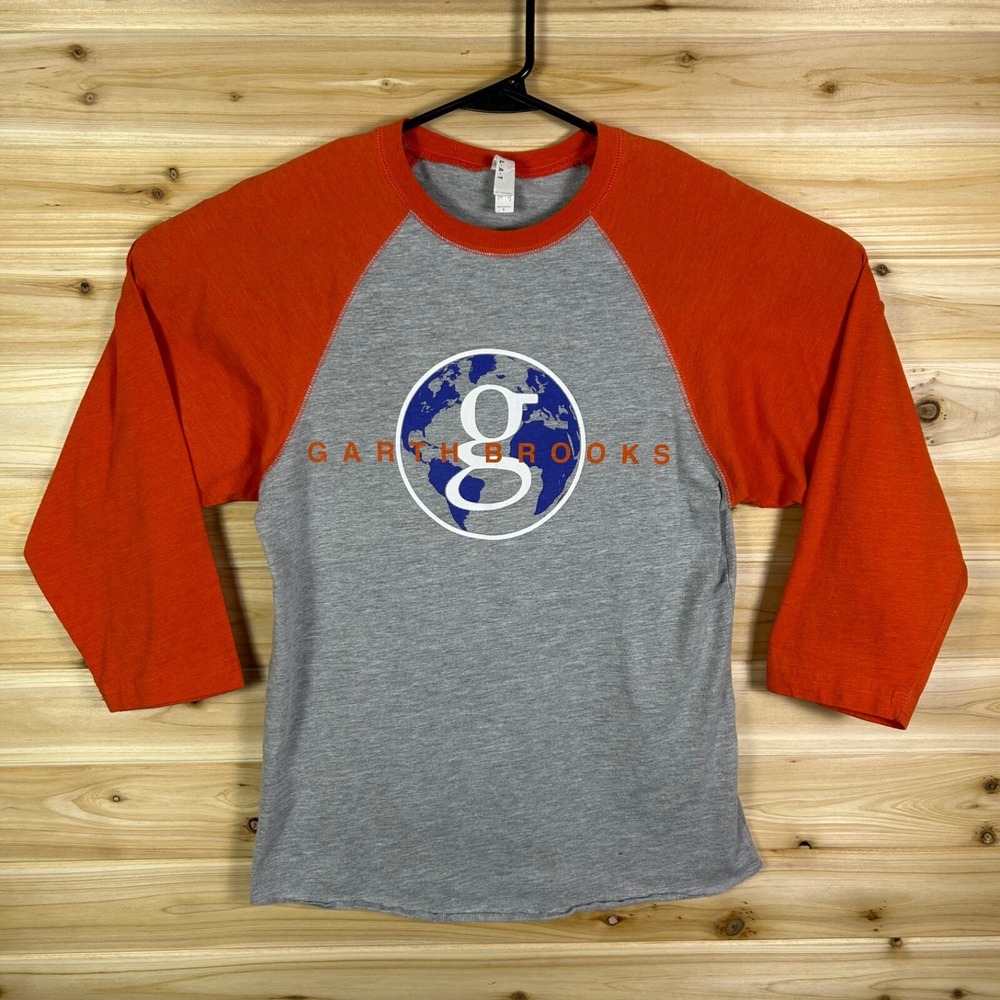 Live & Tell Garth Brooks T-Shirt Adult Small Gray Orange World Tour Baseball Tee